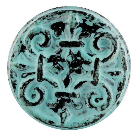 Antique Sage Green Floral Round Iron Cabinet Knob